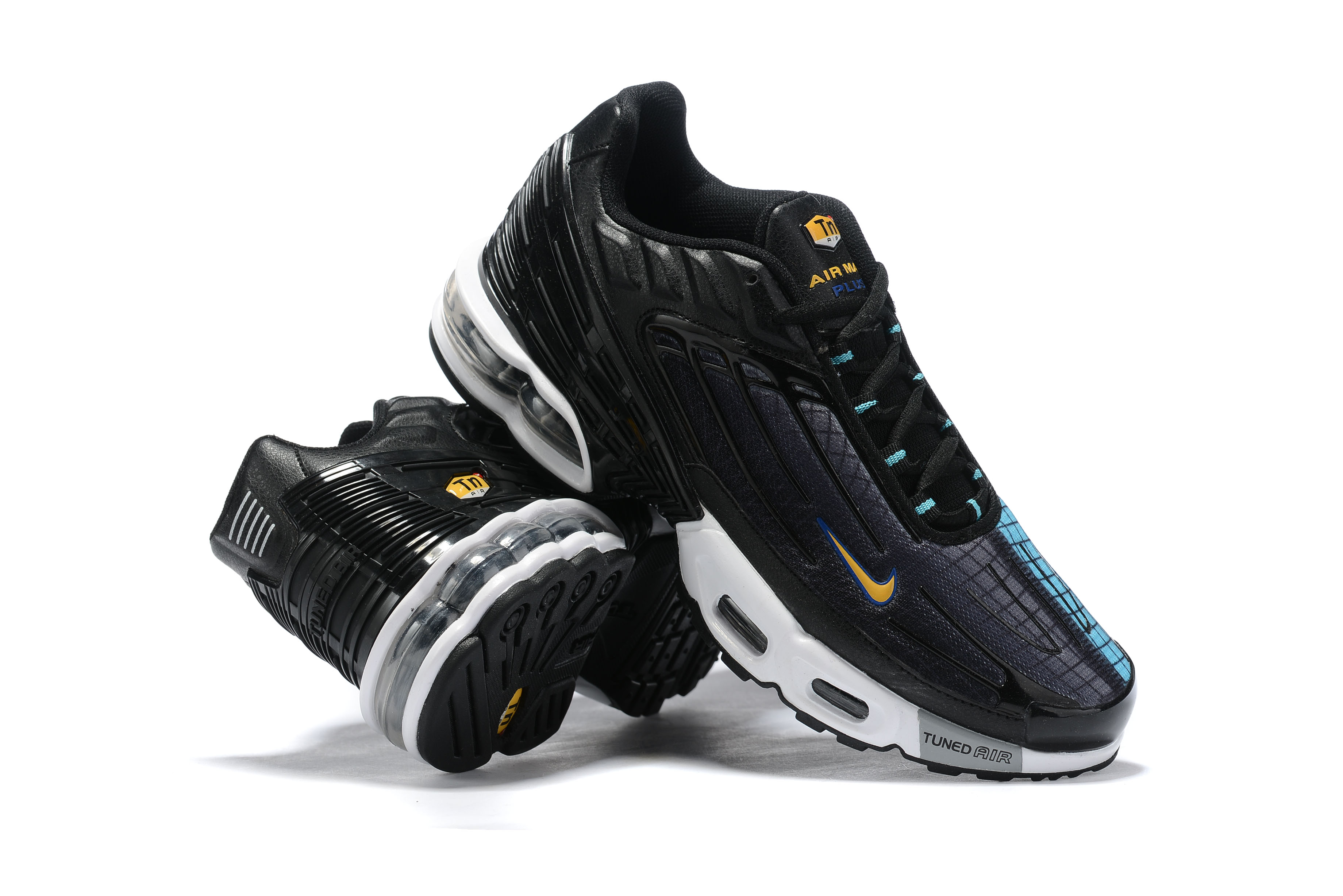 Men Nike Air Max TN Plus Black Grey Yellow White - Click Image to Close